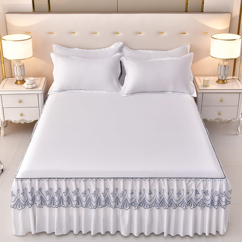 Solid Color Lyocell Cotton Fine Brushed Lace-Trimmed Bed Skirt - Calm Cloud Bedding
